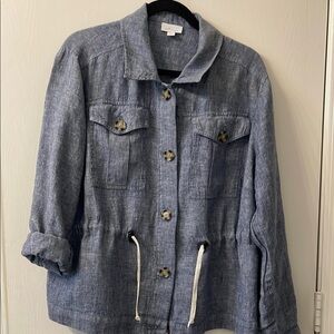 J Jill Blue Linen Jacket Petite XL